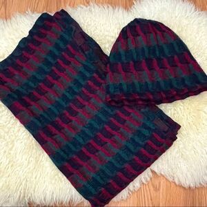 Missoni Uomo Mohair Blend Signature Print Scarf/ Wrap and Hat Green / Maroon